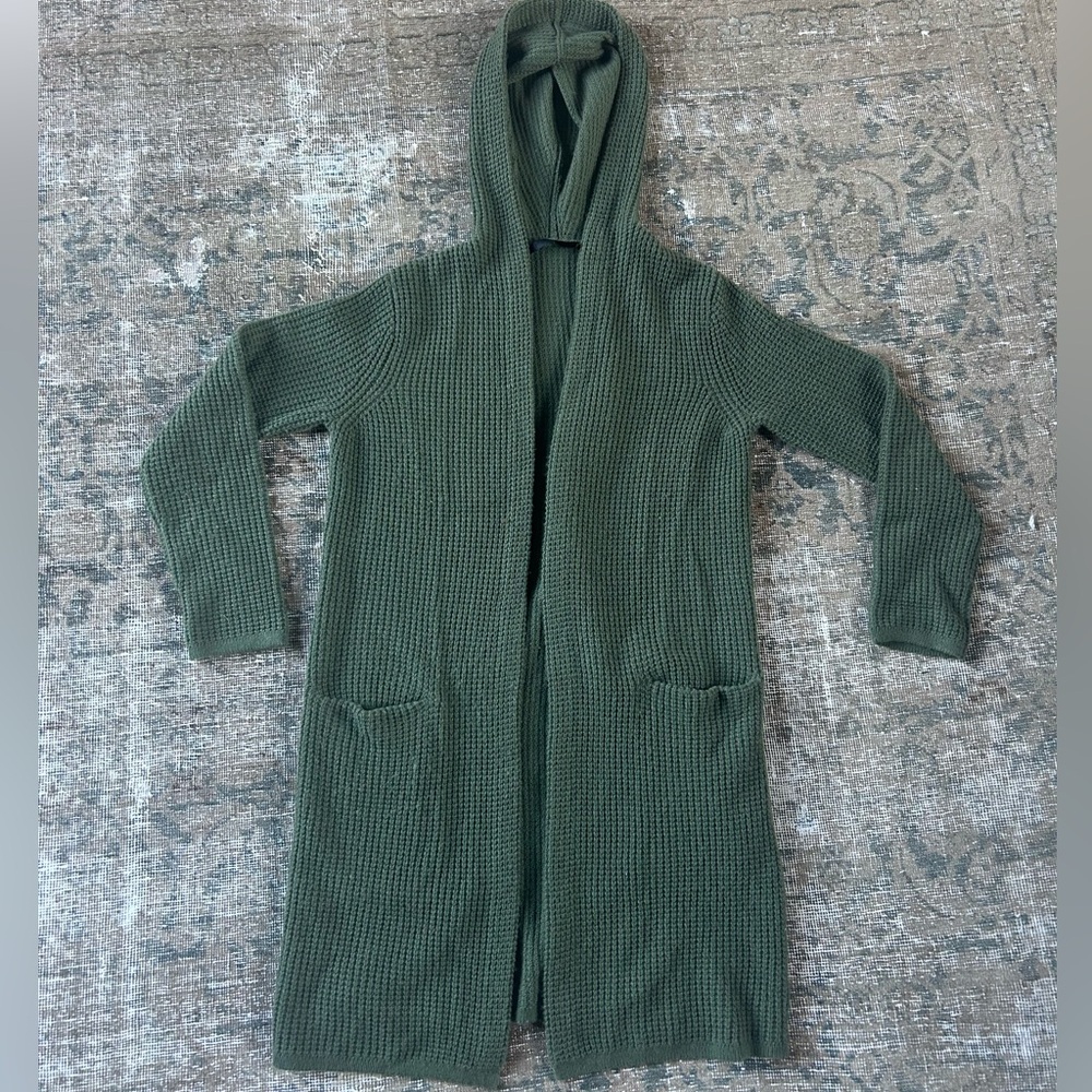 Jenni Kayne hooded waffle cardigan, XS, Olive Green
